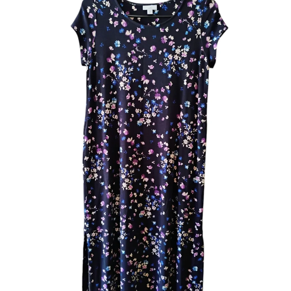 J. Jill Blue A-Line Midi Dress Casual Crew Neck - Picture 2 of 5
